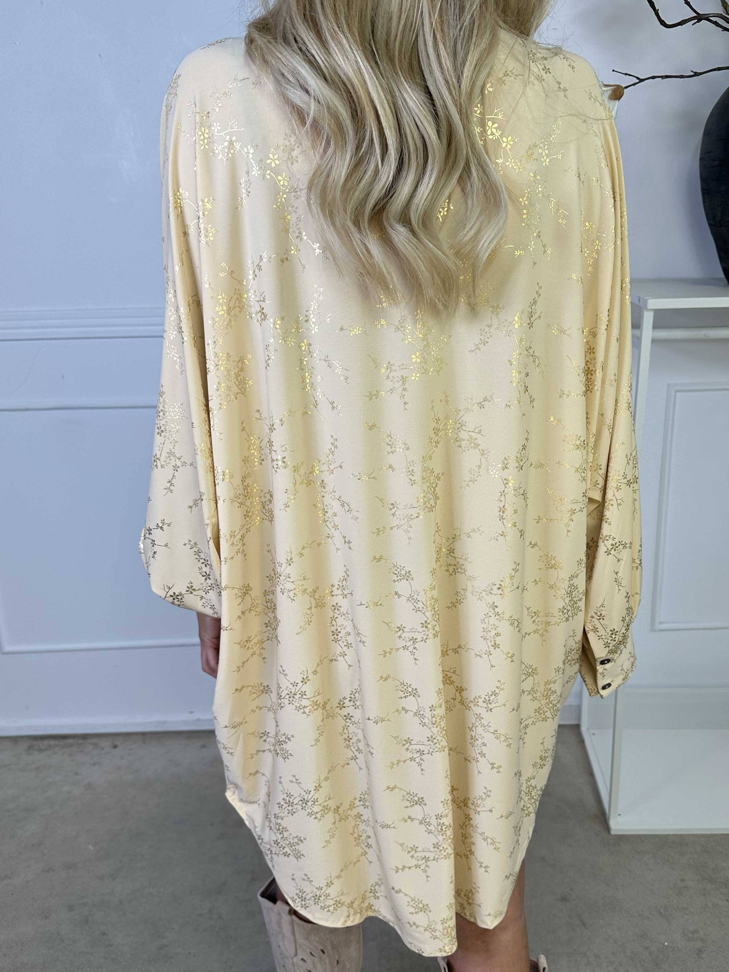 Mia Gold - Skjortklänning med resår och gulddetaljer